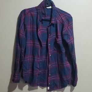 Hollister Navy and Pink Plaid Button Down Shirt Size Medium